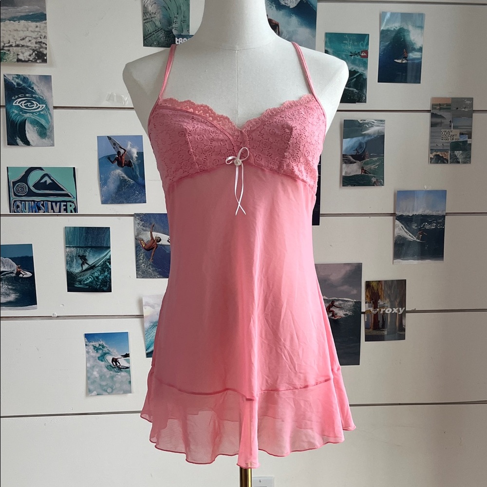 Pink Lace Babydoll Chemise long Tank top